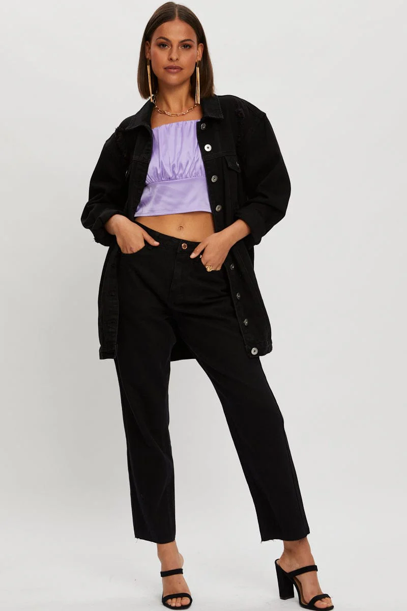 Purple Ruched Satin Crop Cami Top