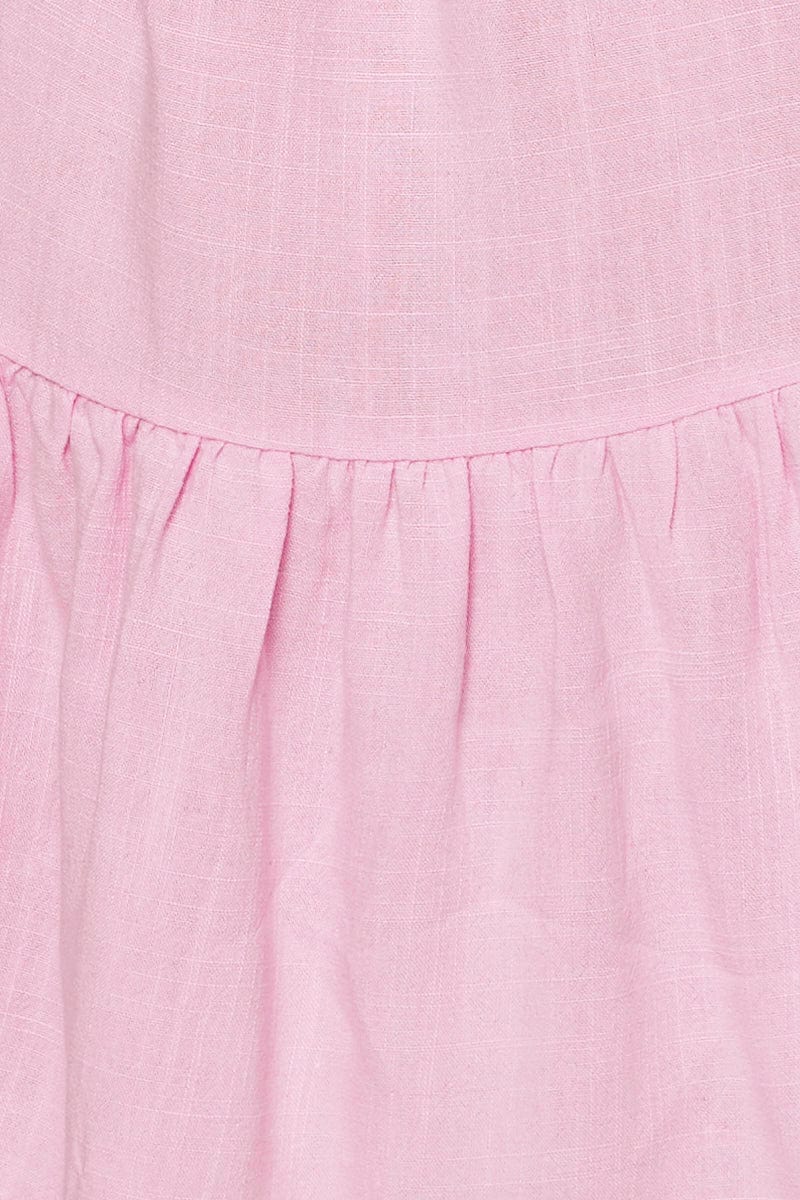 Pink Mini Dress Sleeveless Round Neck