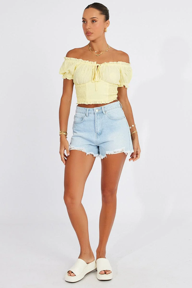 Yellow Ruched Top Short Sleeve