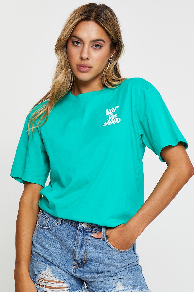 Green Graphic T Shirt Short Sleeve