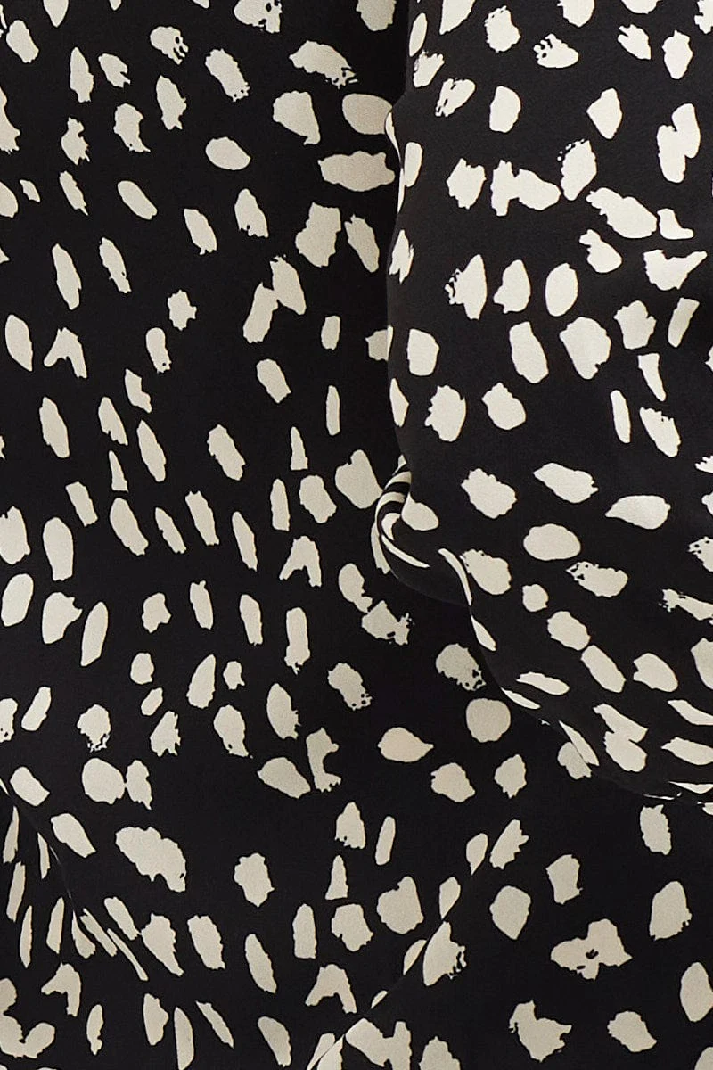 Geo Print Button Front Top Long Sleeve V-Neck