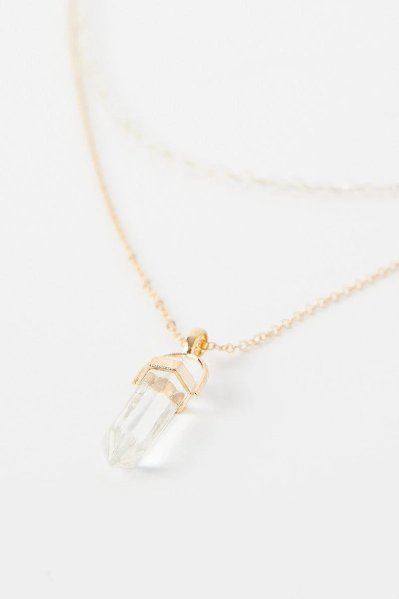Metallic Crystal Detail Layered Necklace