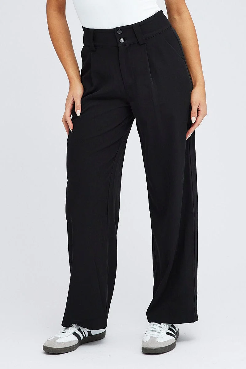 Black Wide Leg Pants High Rise