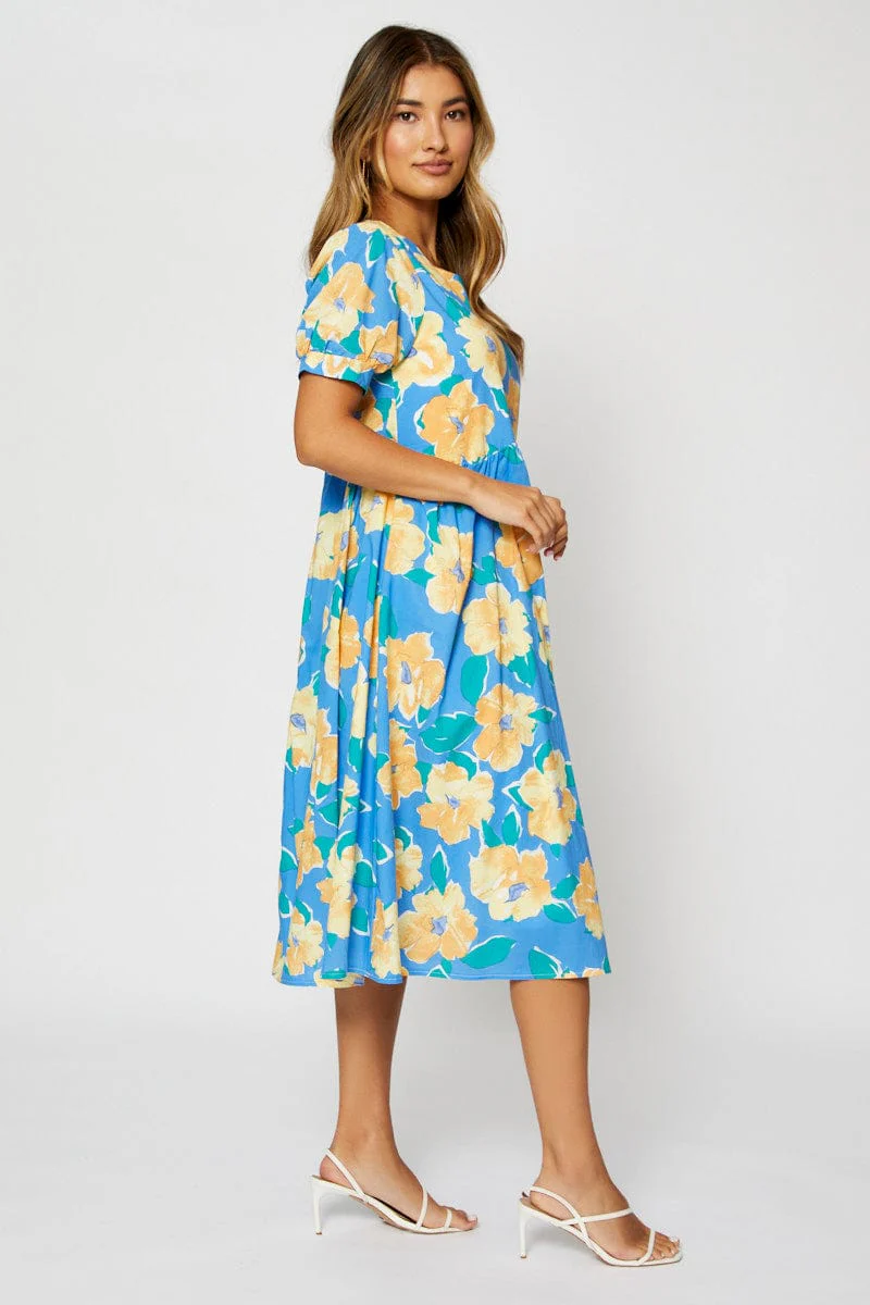 Print Midi Dress Short Sleeve