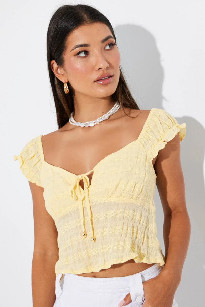 Yellow Puff Sleeve Top Short Sleeve