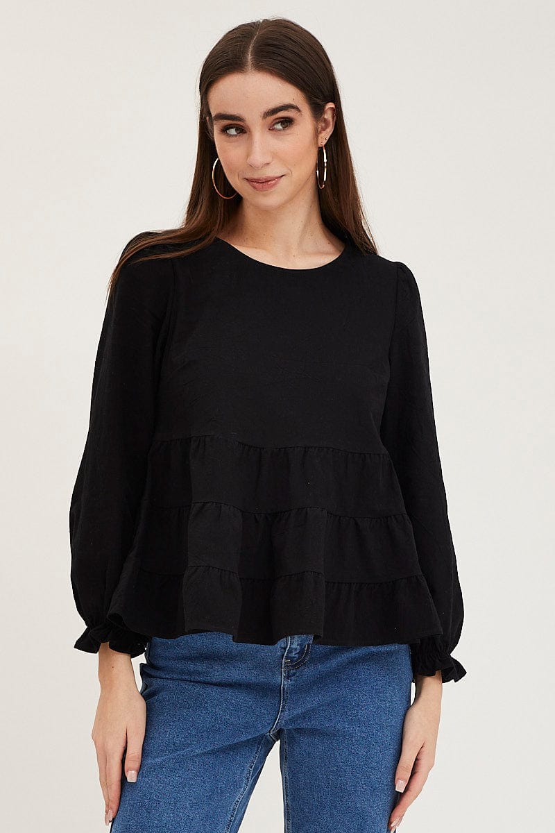 Black Smock Top Long Sleeve