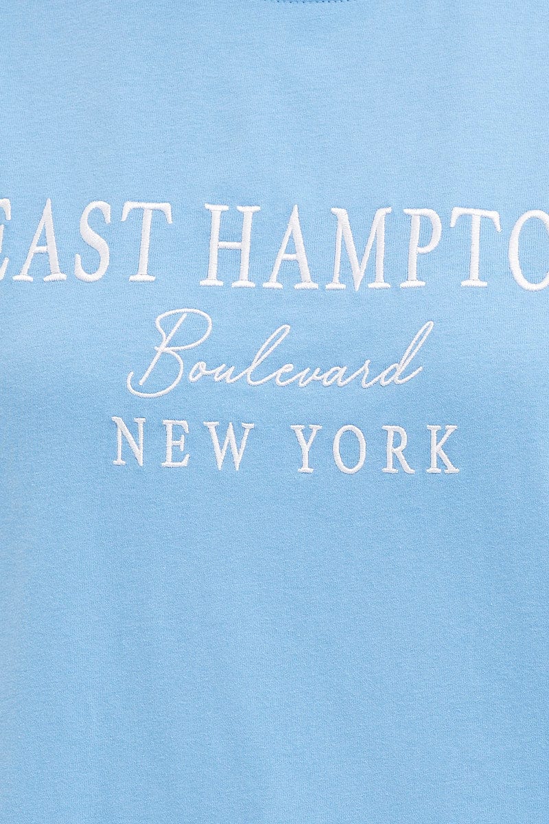 Blue Graphic T Shirt Oversized Crew Neck