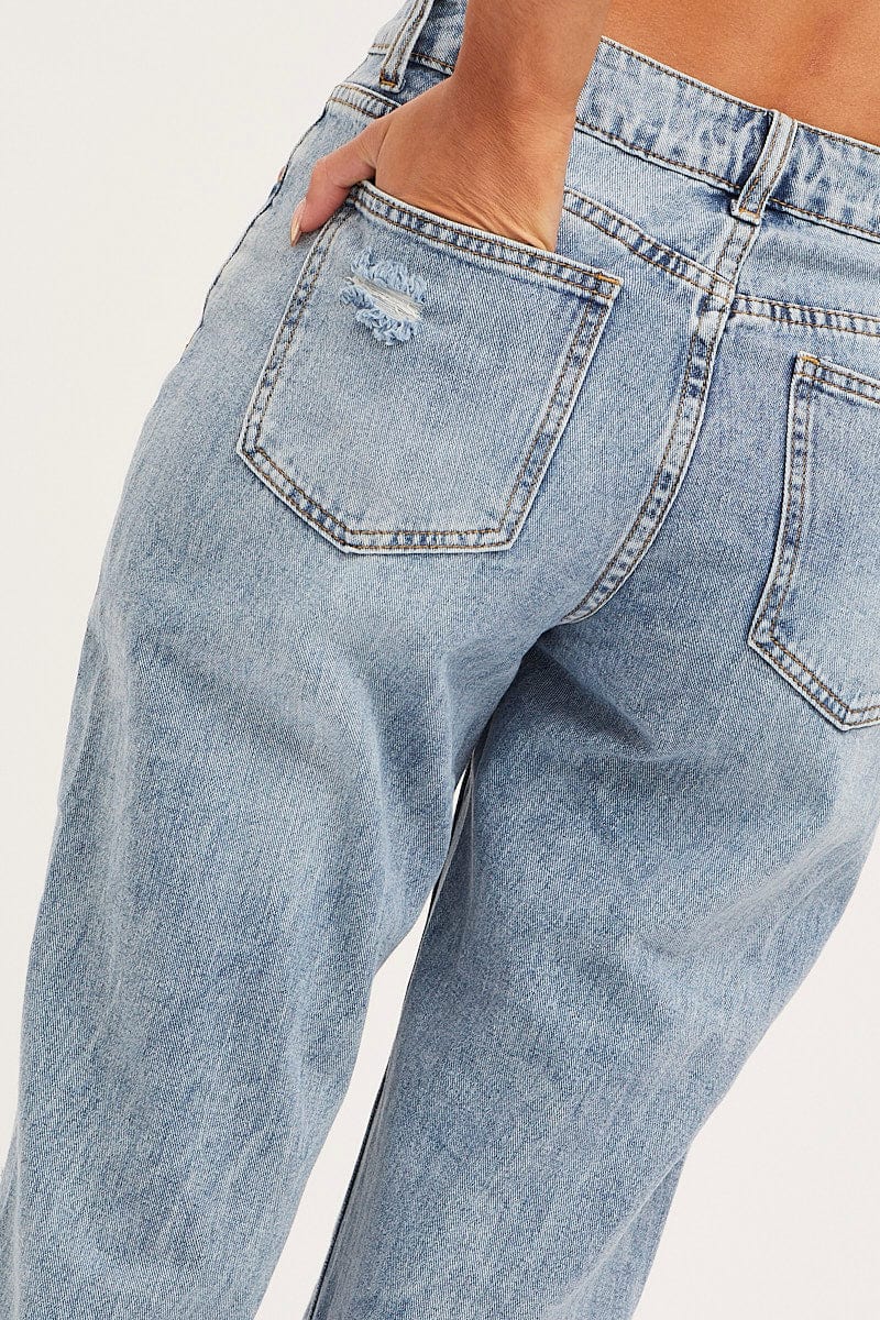 Blue Boyfriend Denim Jeans Mid Rise