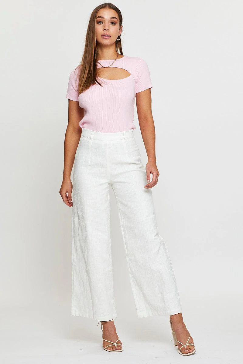Pink Knit Top Short Sleeve Cut Out