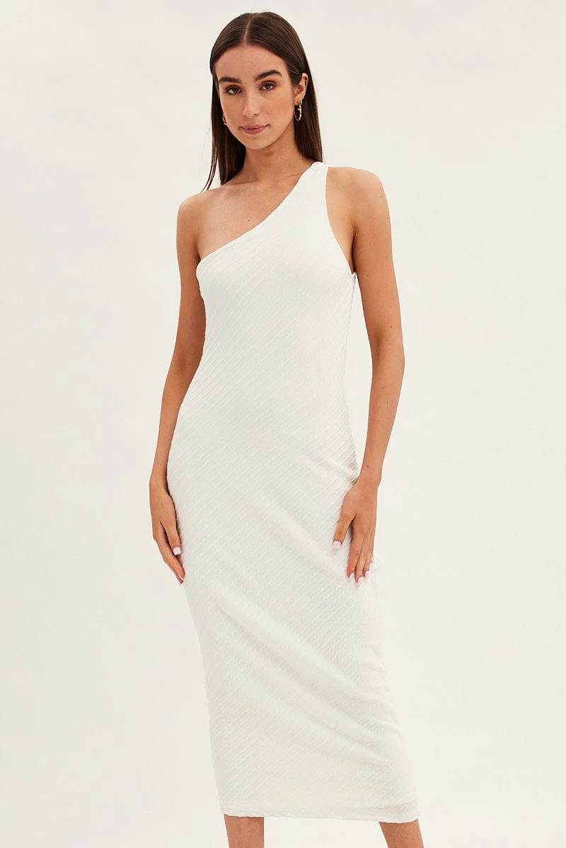 White Maxi Dress Sleeveless One Shoulder Bodycon