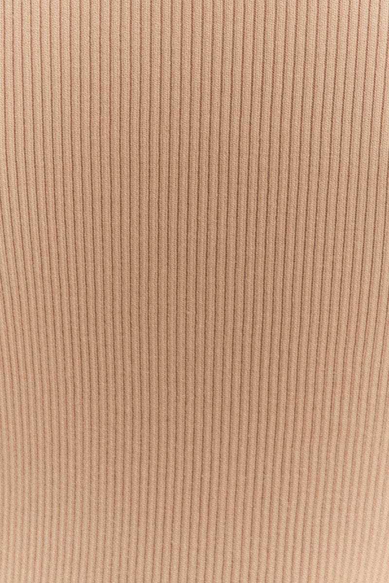 Beige Knit Dress High Neck Sleeveless Midi