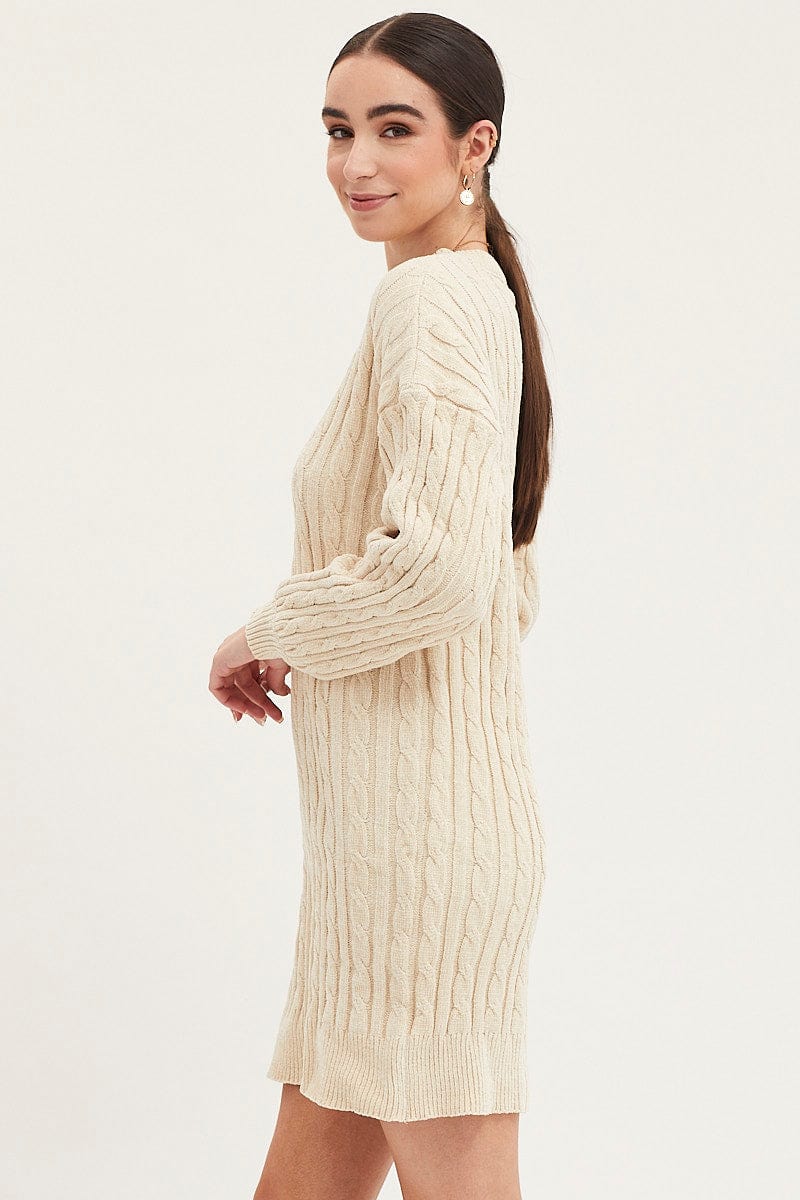 White Dress Long Sleeve Mini Knit