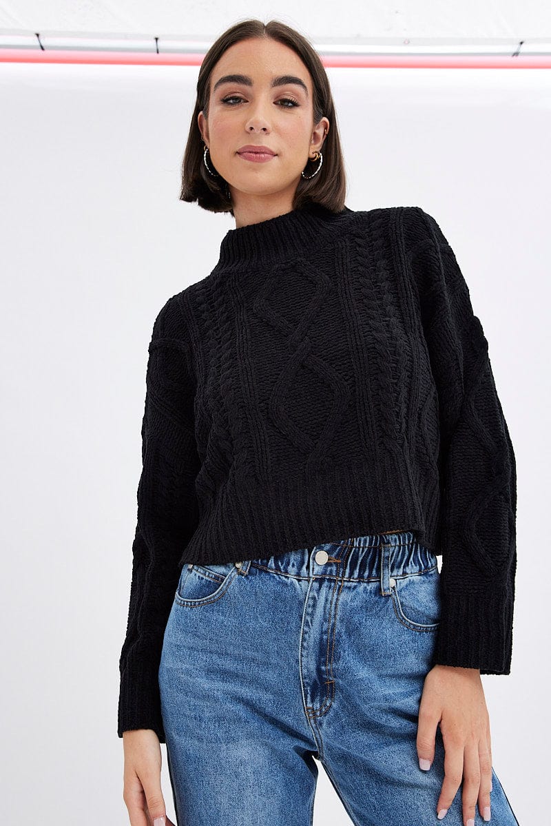 Black Cable Knit Jumper Long Sleeve