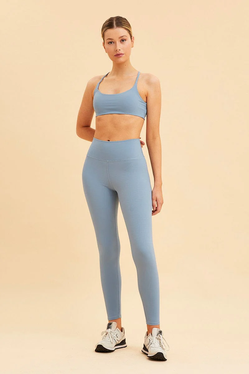 Blue Crop Top Active Rib
