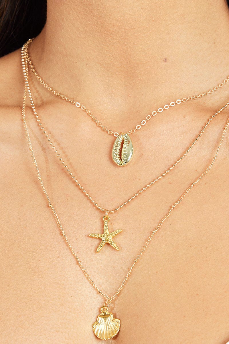 Gold Shell Detail Layered Necklace