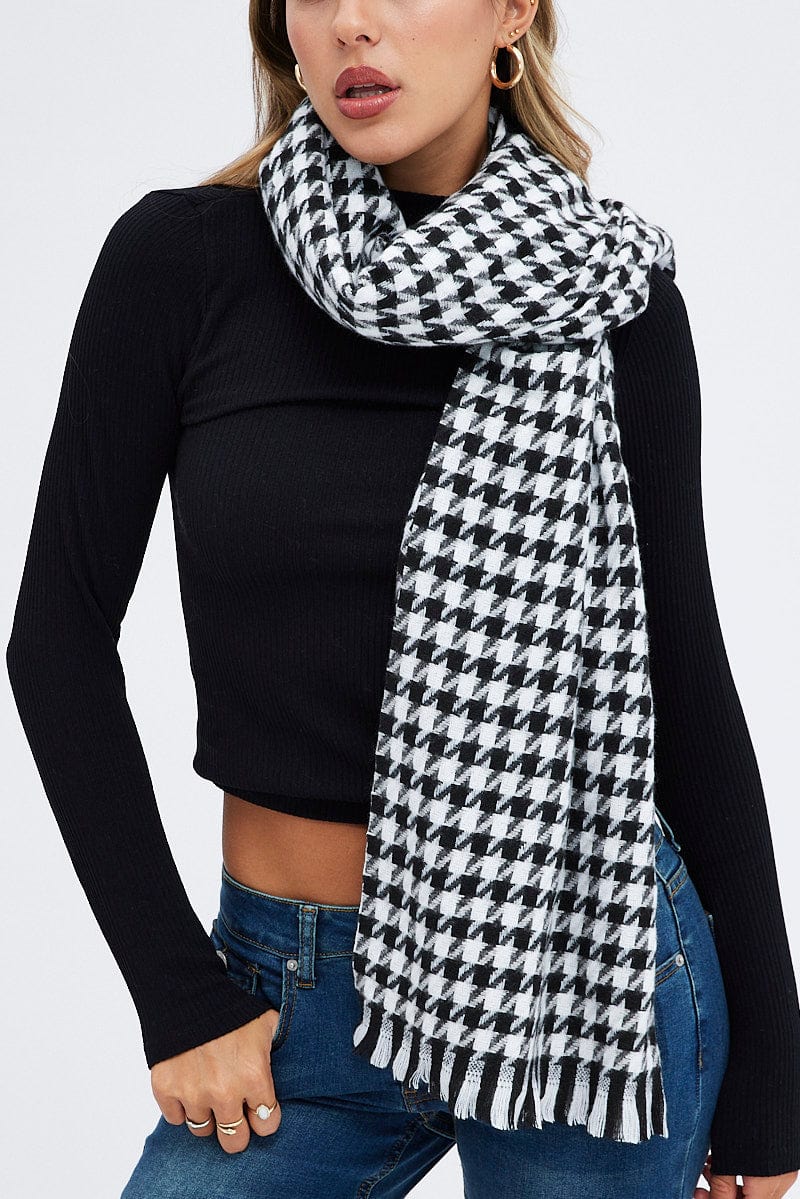 Black Dogtooth Scarf with Raw Edge
