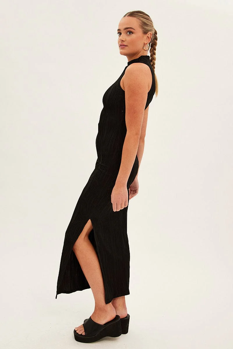 Black Maxi Dress High Neck Sleeveless