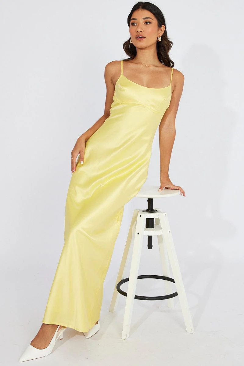 Yellow Maxi Dress Strappy Satin