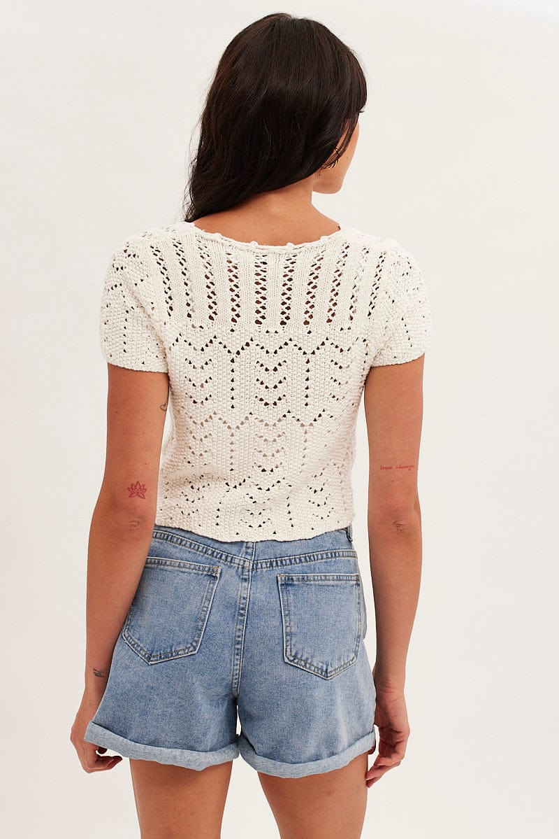 White Crochet Cardigan Short Sleeve