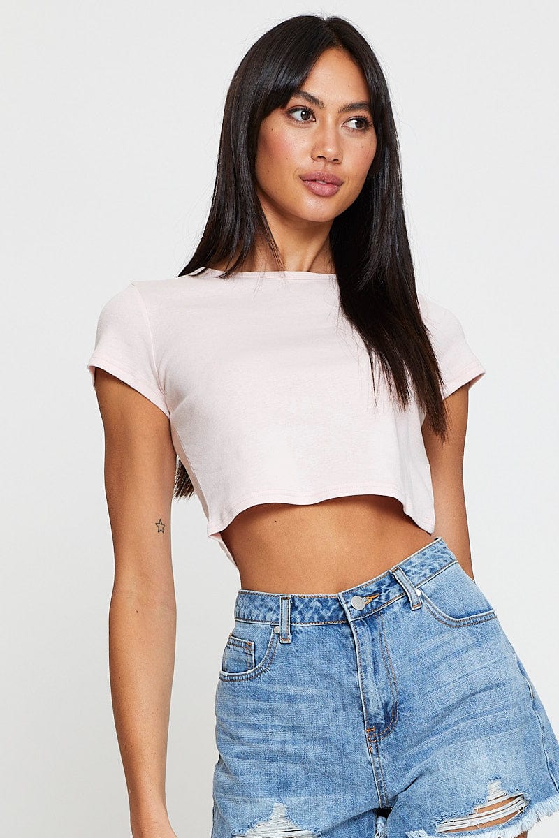 Pink T Shirt Short Sleeve Crew Neck