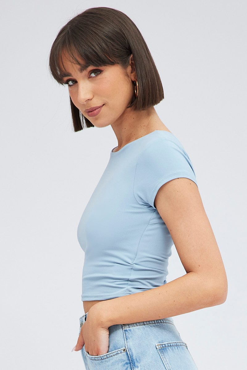 Blue Supersoft Top Short Sleeve Backless