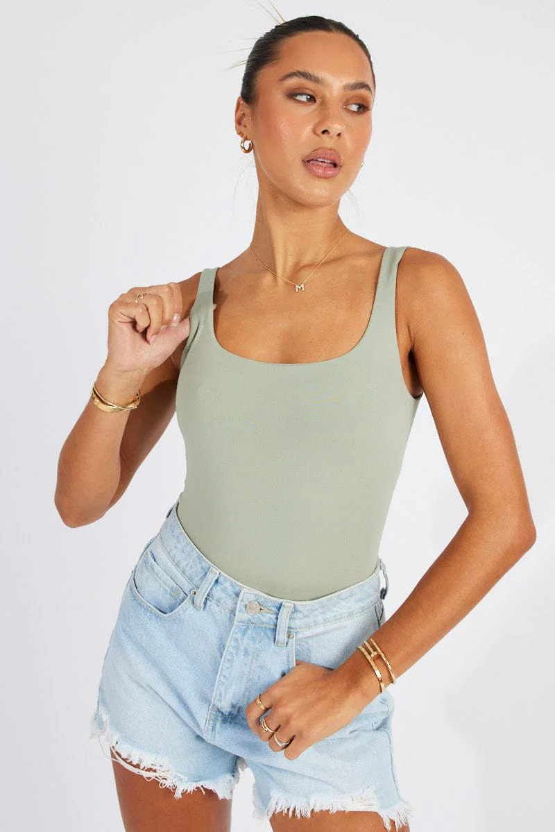 Green Bodysuit Scoop Neck Seamless