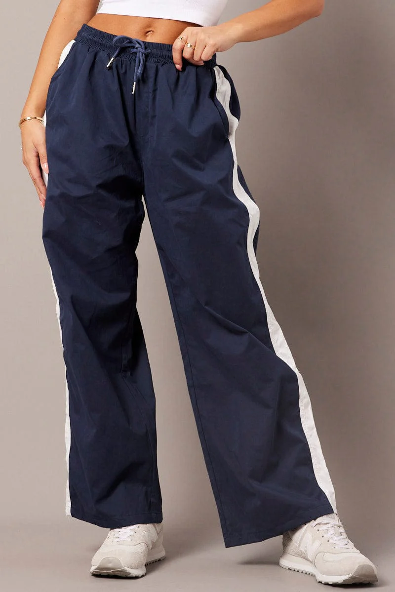Blue Track Pants Wide Leg