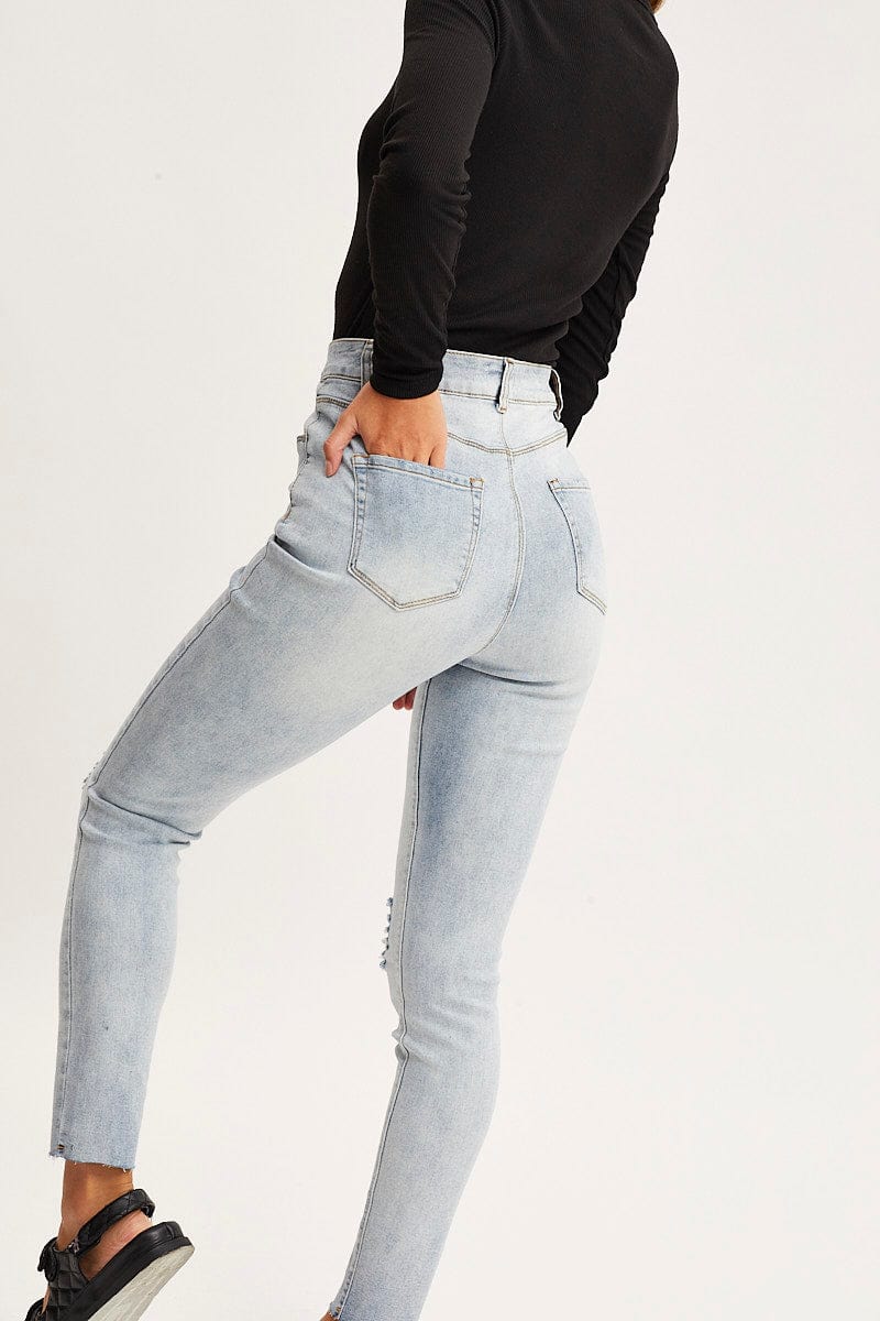 Blue Skinny Denim Jeans High Rise