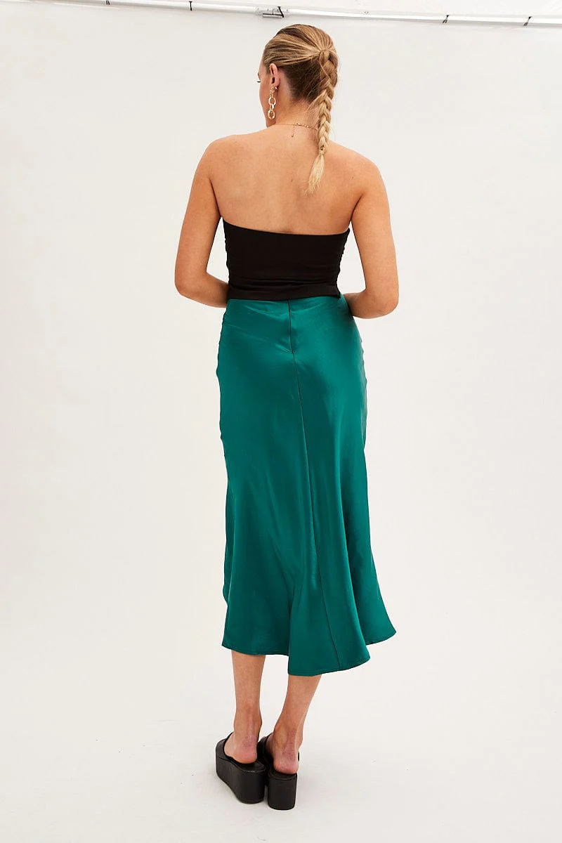 Teal Slip Skirt Satin Midi