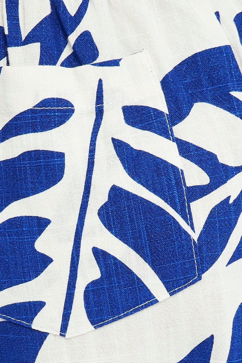 Blue Abstract Relaxed Shorts Mid Rise