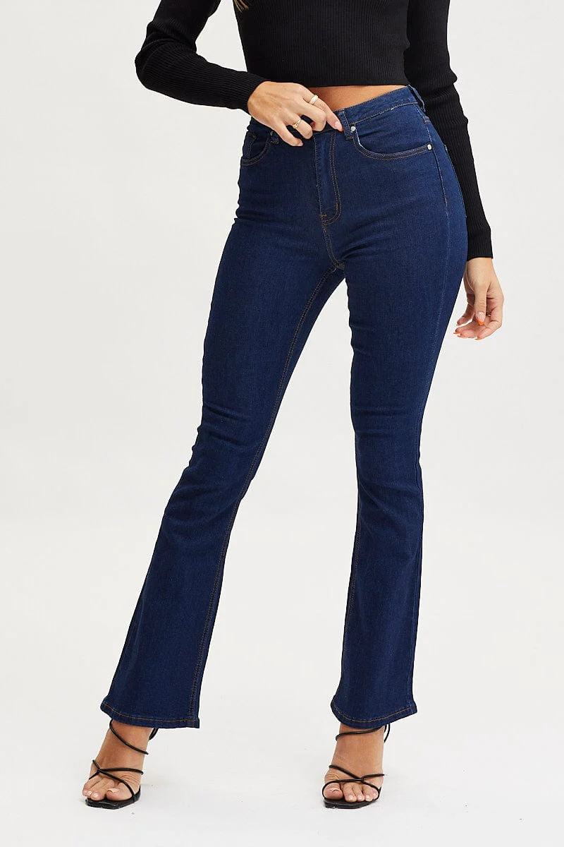 Blue Flare Denim Jeans High Rise