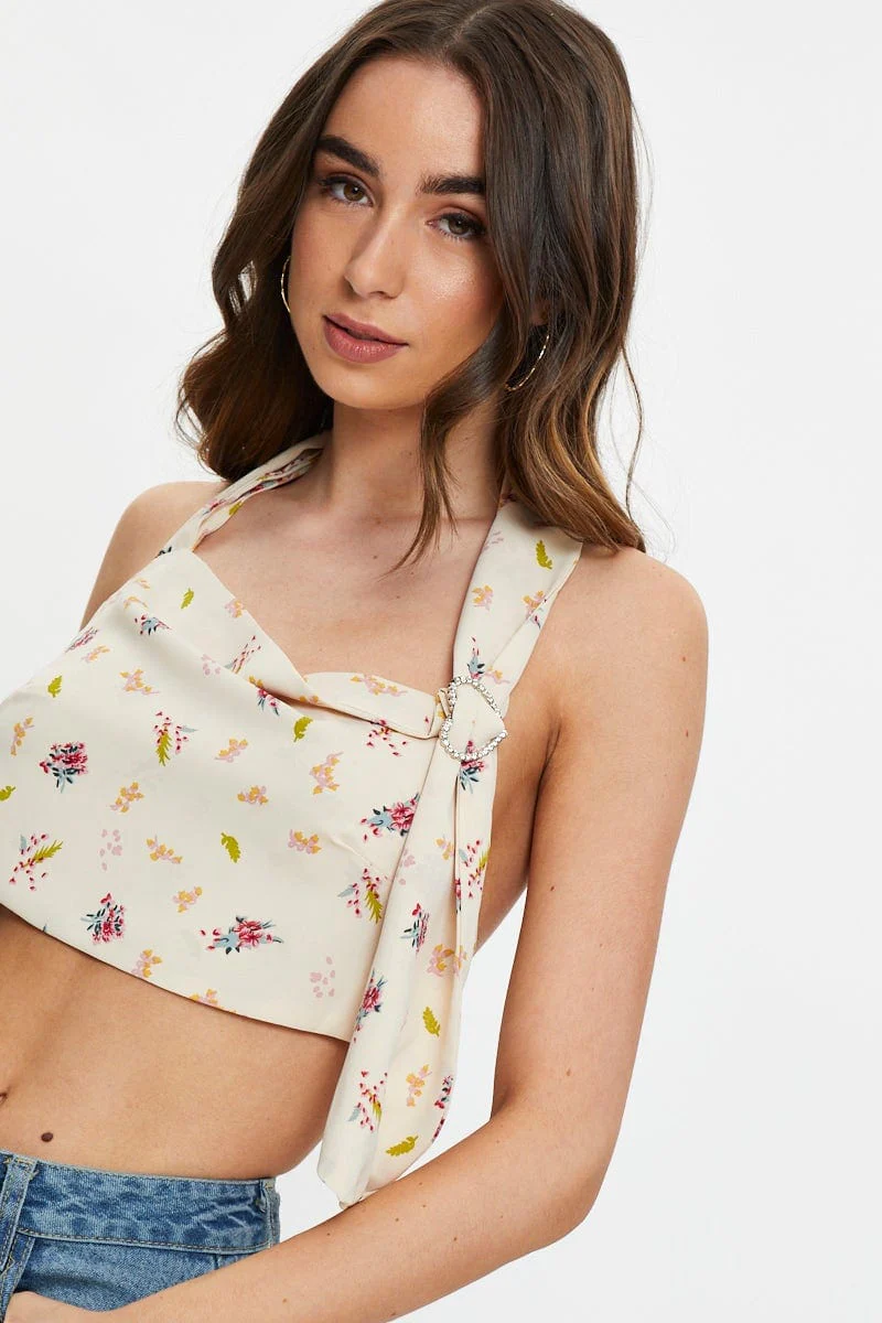 Print Cowl Neck Top