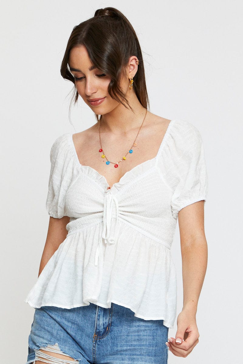 White Peplum Top Short Sleeve