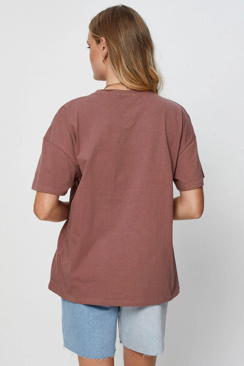 Brown Graphic T Shirt Short Sleeve Crop