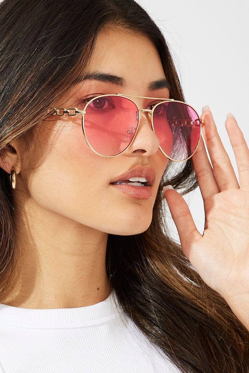 Pink Chain Detail Fashion Sunglasses