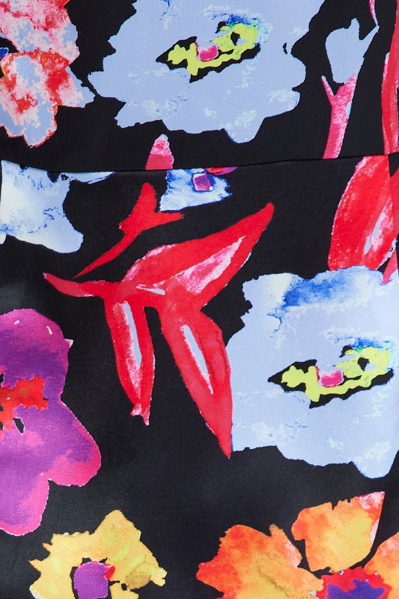 Multi Floral One Shoulder Puff Sleeve Statement Mini Dress