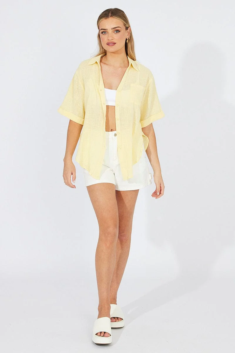 Yellow Shirt Short Sleeve Collared Neck