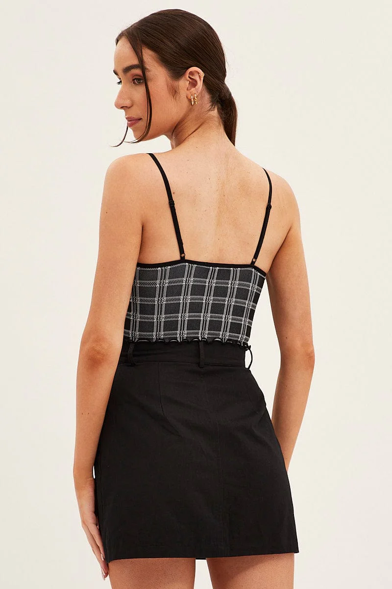 Black Singlet Top Round Neck Seamless