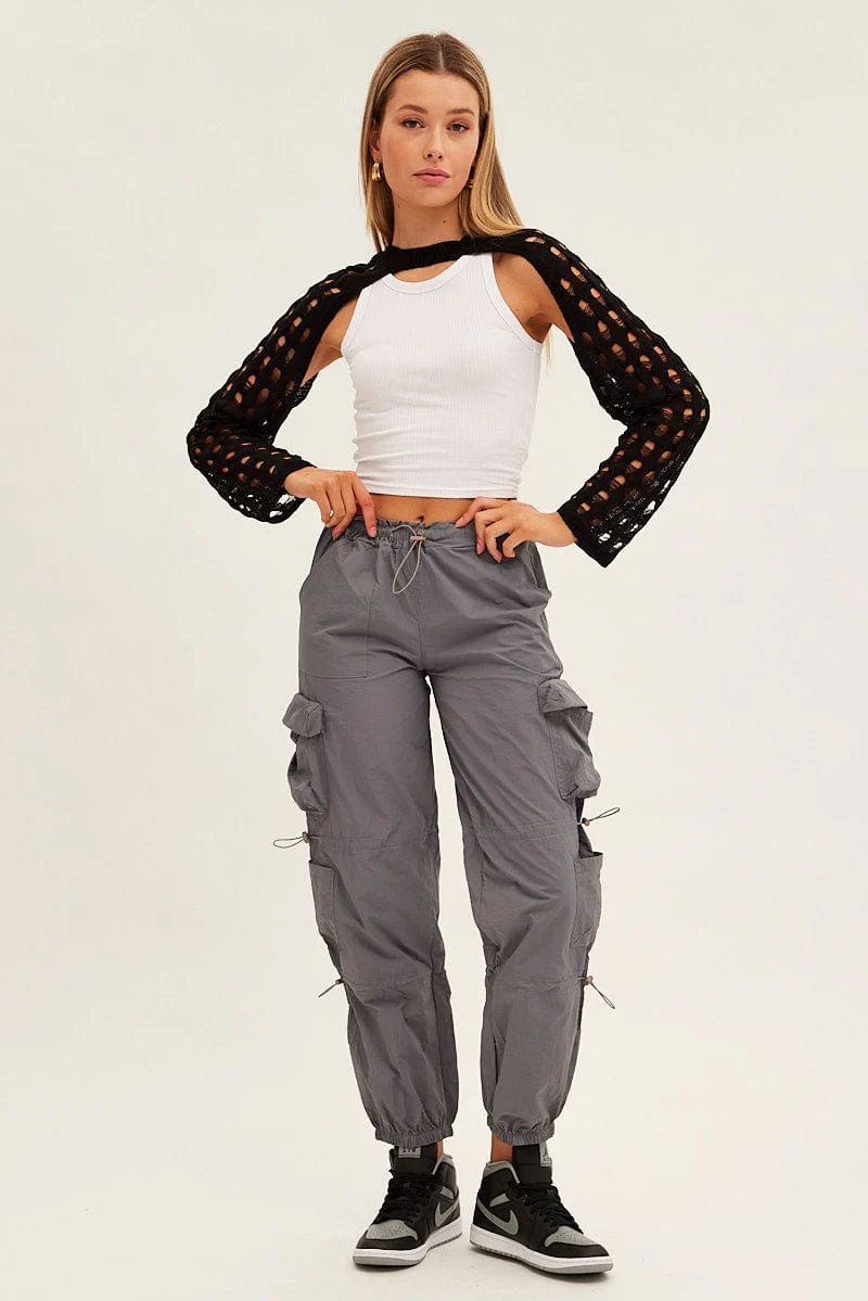 Black Crochet Knit Top