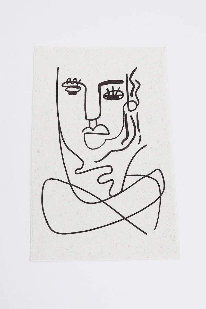 White Abstract Face Rug