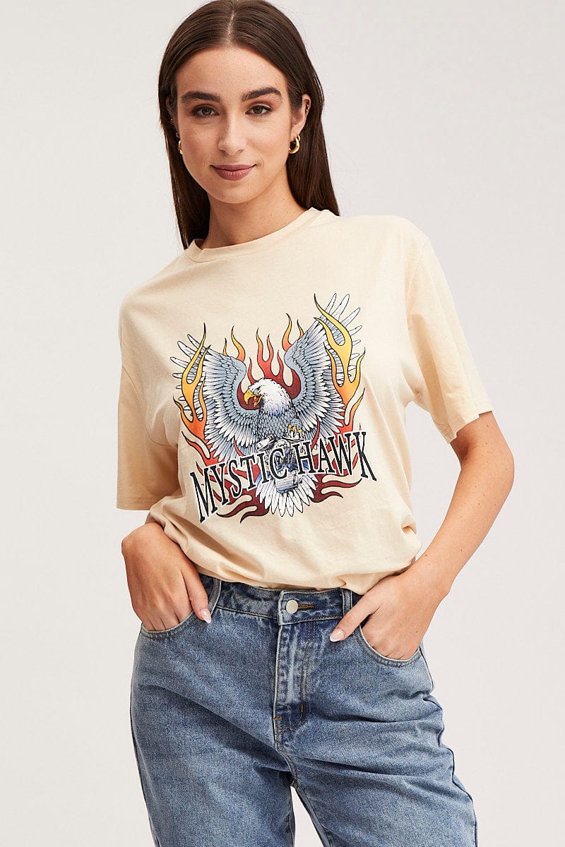 Beige Graphic T Shirt Boyfriend