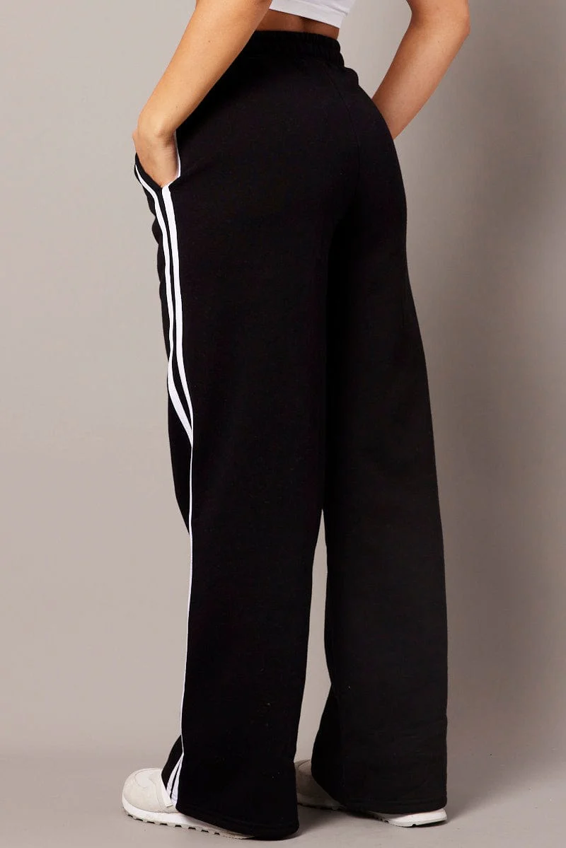 Black Track Pants Wide Leg