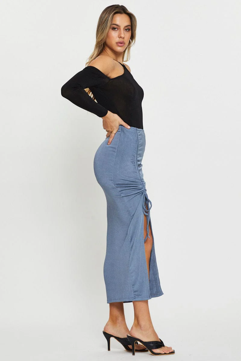 Blue Maxi Skirt Front Slit