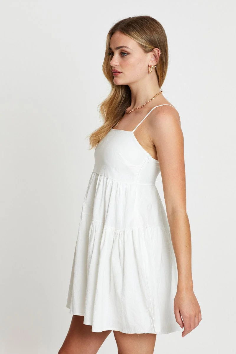 White Mini Dress Sleeveless Square Neck