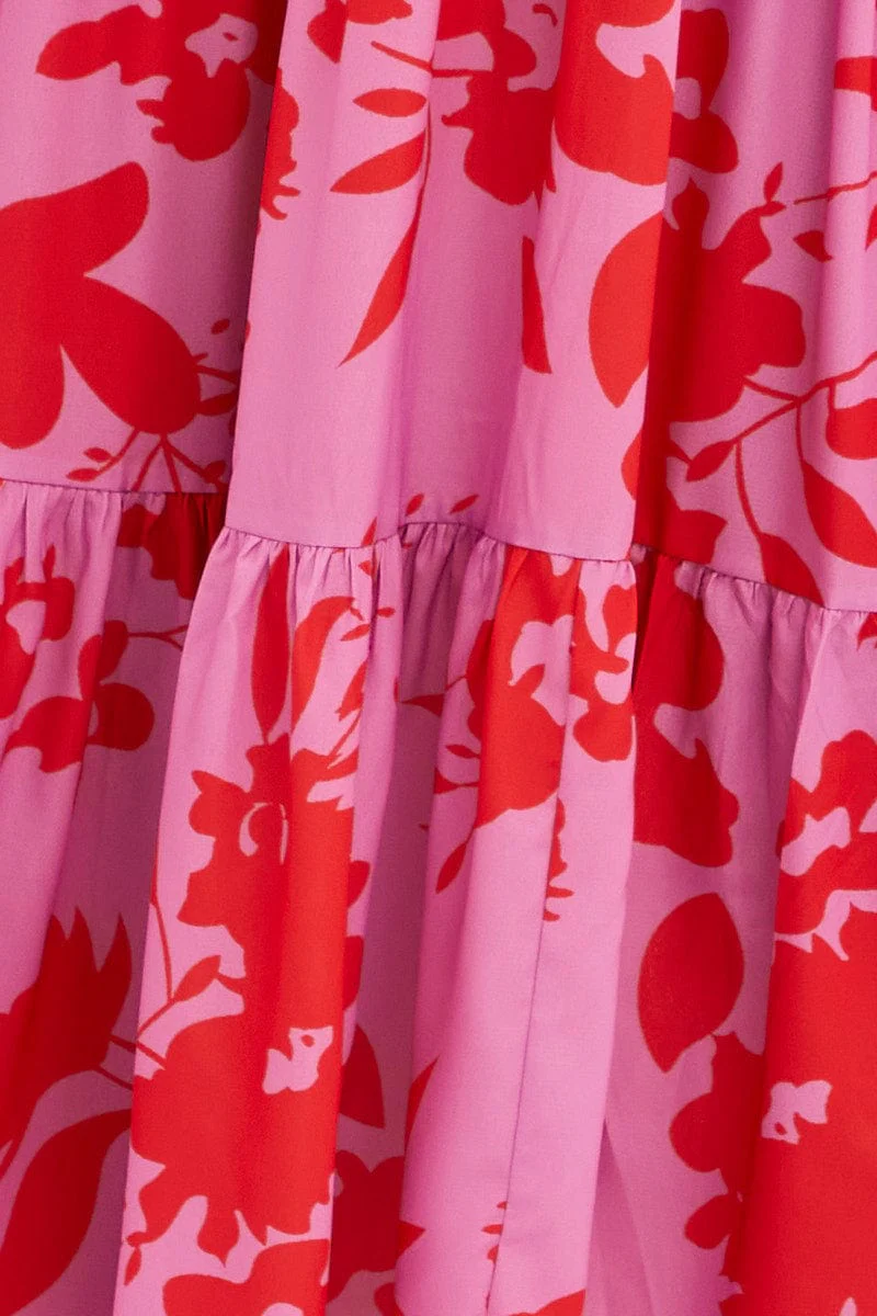 Pink Floral Halter Neck Floral Maxi Dress