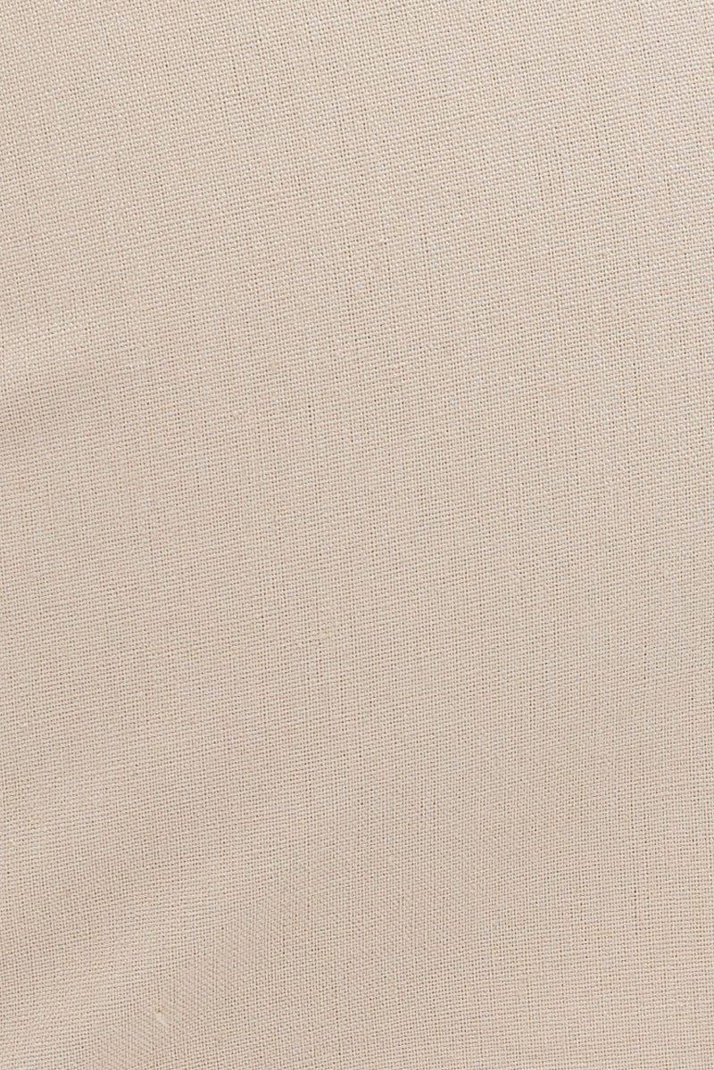 Beige Vest Top Sleeveless V-Neck Button Up Linen Blend