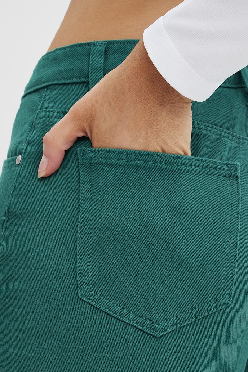 Green Wide Leg Denim Jeans High rise