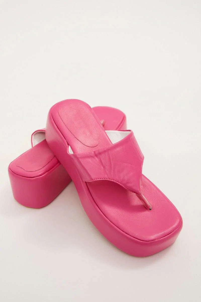 Pink Toe Post Thong Wedge Sandals