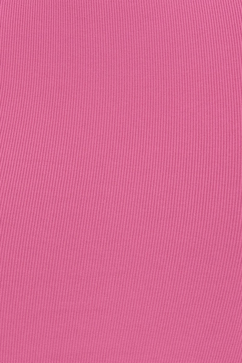 Pink Bodycon Dress Rib Twist Front Cut Out Short Sleeve