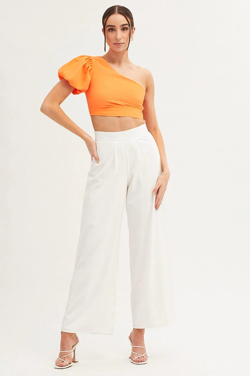 Orange One Shoulder Crop Top